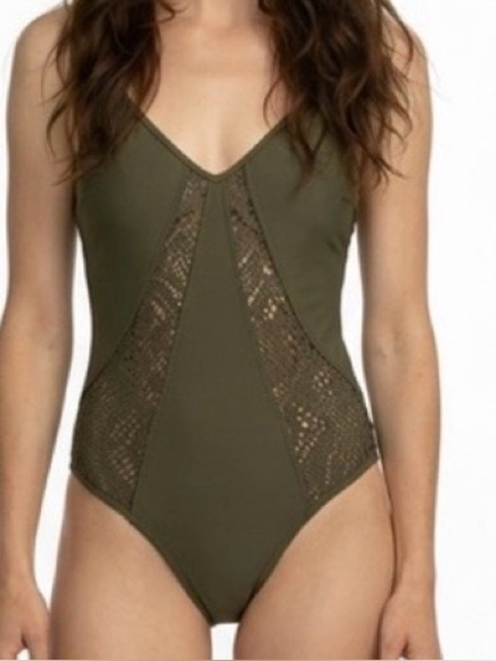 Mossimo Women's Olive Green One Piece Swimsuit Lace Mesh Size‎ L